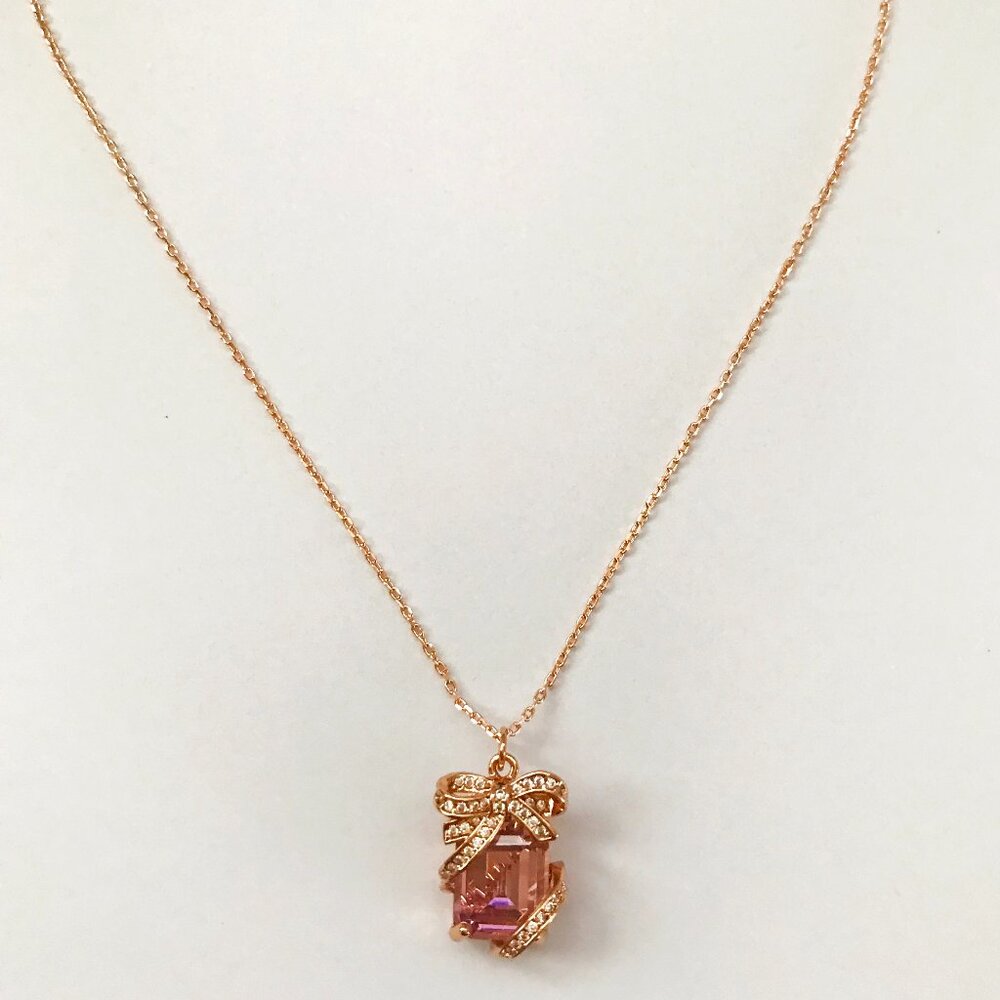 Kate Spade Rose Gold Tone Pink CZ Present Pendant Short Necklace